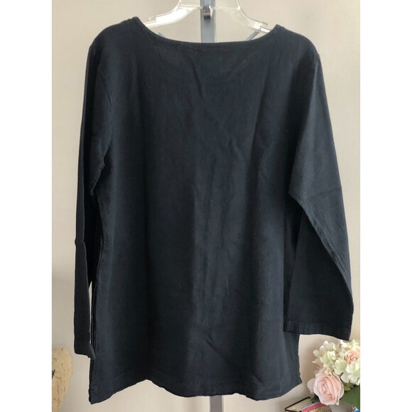 Tunic BlouseMedium Black Log Sleeves WEK WOMAN 100% Cotton two invisible pockets - Picture 3 of 6